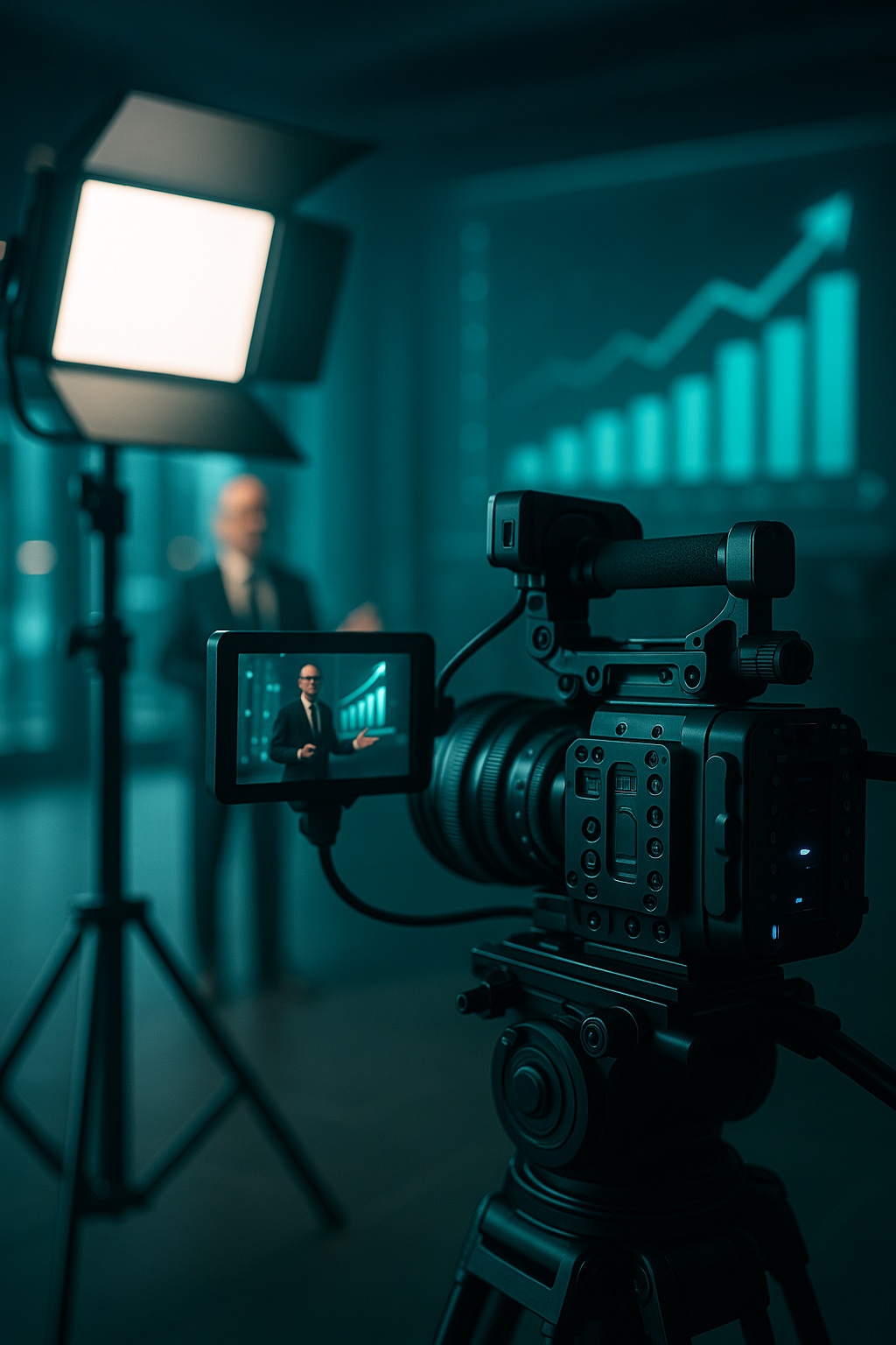 Caméra professionnelle filmant un dirigeant lors d’une vidéo de présentation d’entreprise